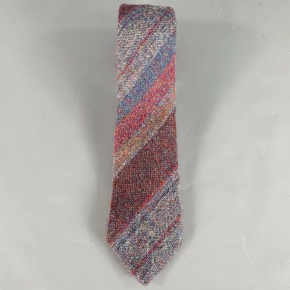 LIBERTY OF LONDON Blue Multi-Color Diagonal Stripe Wool Woven Tie